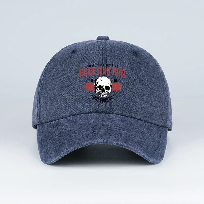 Rock Skull Print Washed Baseball Cap Soft Comfortable Lightweight Breathable Adjustable Style
