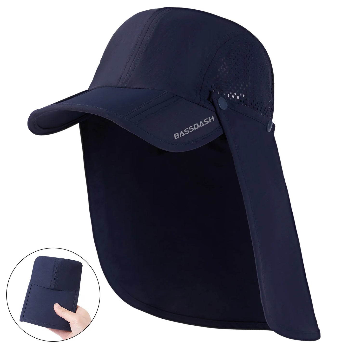 UPF 50+ Foldable Fishing Hat Baseball Cap With Removable Neck Flap Portable