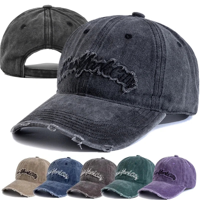 Unisex Retro Style Baseball Cap New York City Embroidery Washed Cotton Cap Men Women