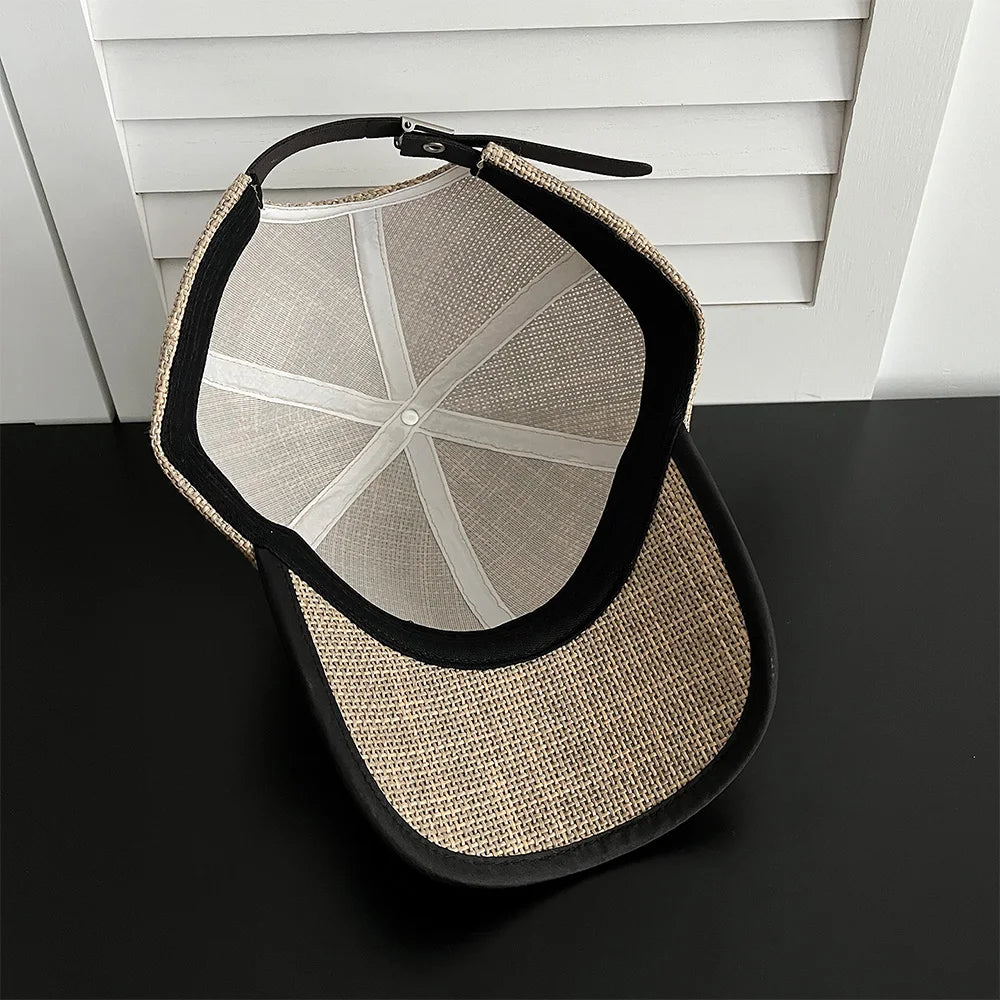 Straw Woven Baseball Cap Men Women Summer Breathable Peaked Sun Hat