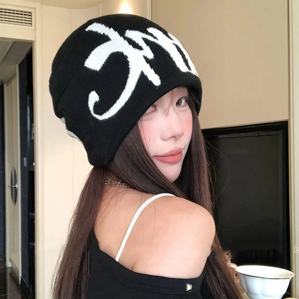 Fashion Letter Knitting Cap Hat Fiber Y2k Jacquard Knitted Hat
