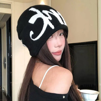 Fashion Letter Knitting Cap Hat Fiber Y2k Jacquard Knitted Hat