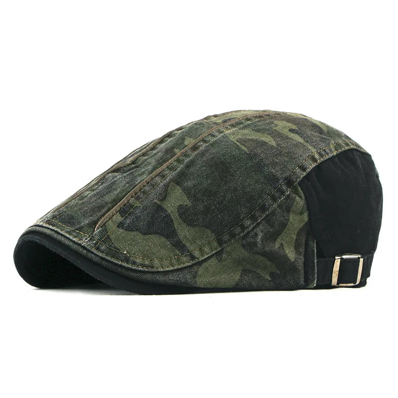 Men Newsboy Caps Camouflage Cotton Flat Peaked Cap