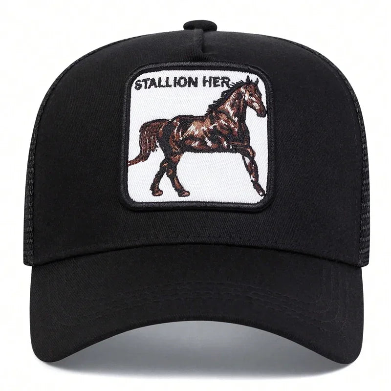 Unisex Stallion Her Letter Embroidery Baseball Net Caps Outdoor Spring and Summer