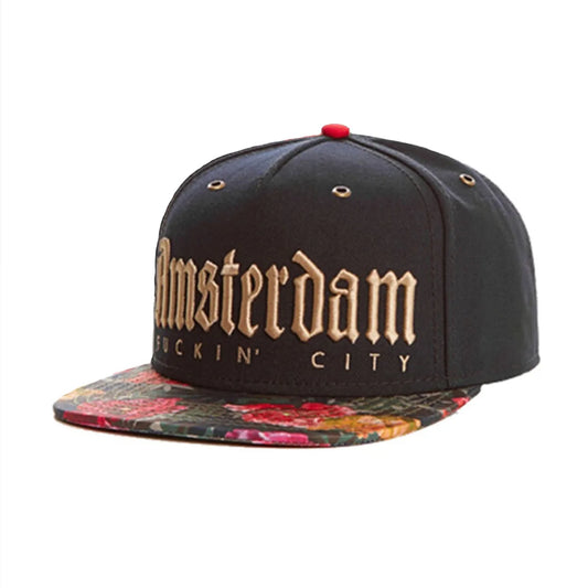 Unisex Brand A-Dam Cap Golden Letters Flower Embroid Snapback Hat for Men Women Adult