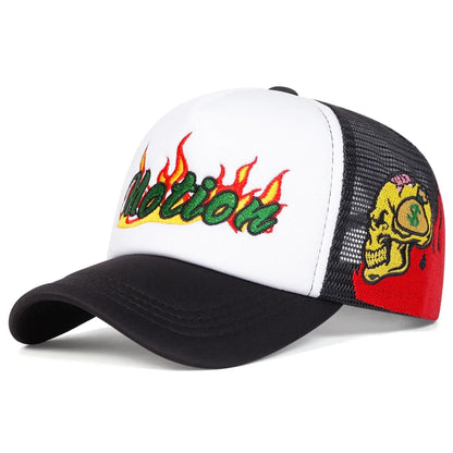 Unisex Motion Flame Embroidery Baseball Net Caps Spring Summer
