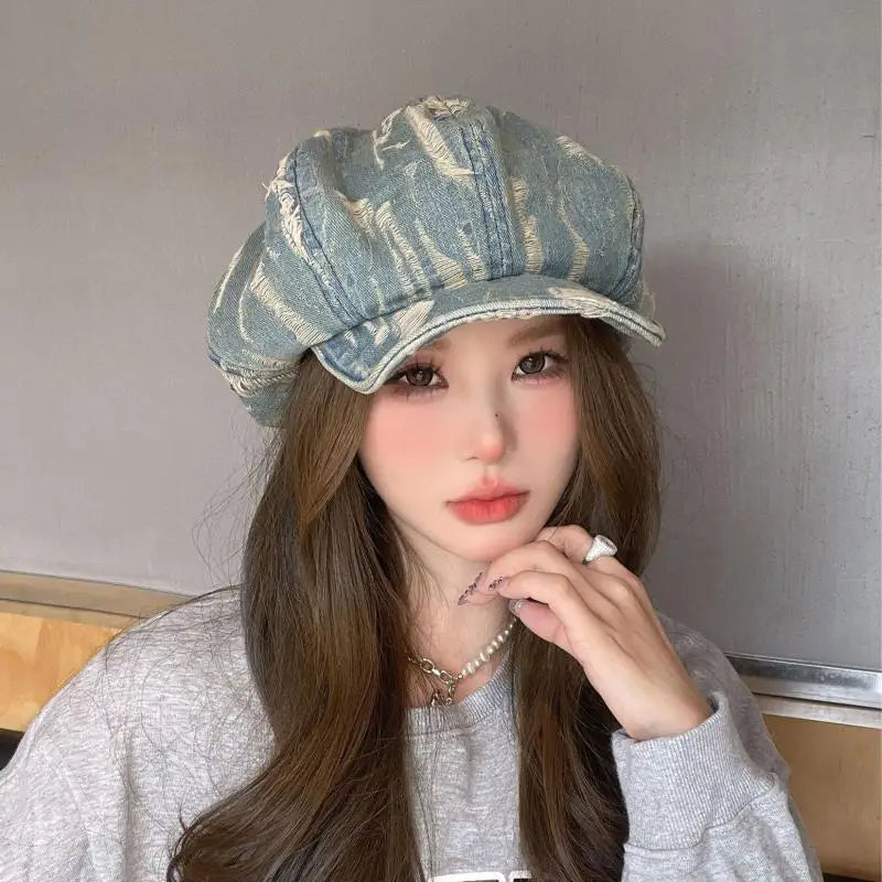 Korean Style Women's Denim Beret