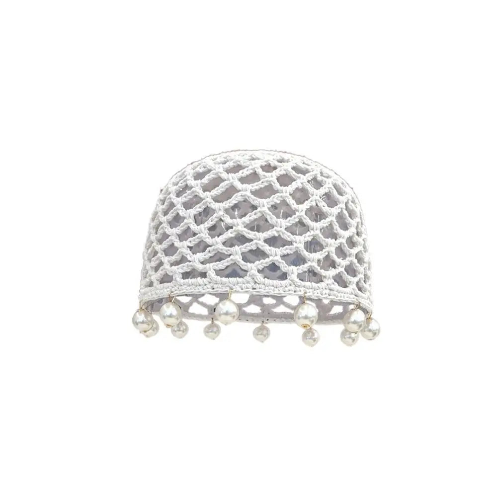Fashion Round Beads Knitted Hat Crochet Pearl Fringed Woven For Women
