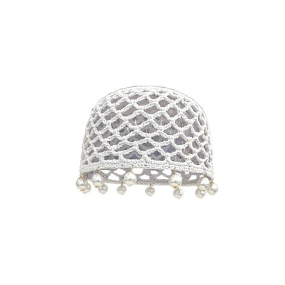Fashion Round Beads Knitted Hat Crochet Pearl Fringed Woven For Women