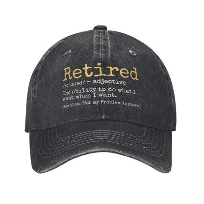 Retired Definition Funny Retirement Gag Baseball Cap Unisex Distressed Washed