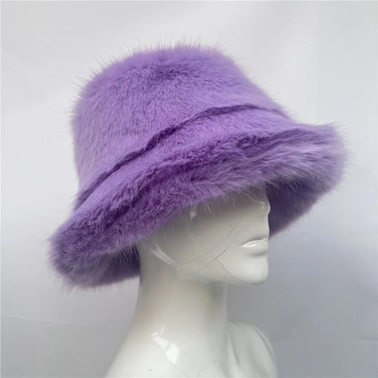 New Luxury Warm Faux Fur Bucket Hats Women