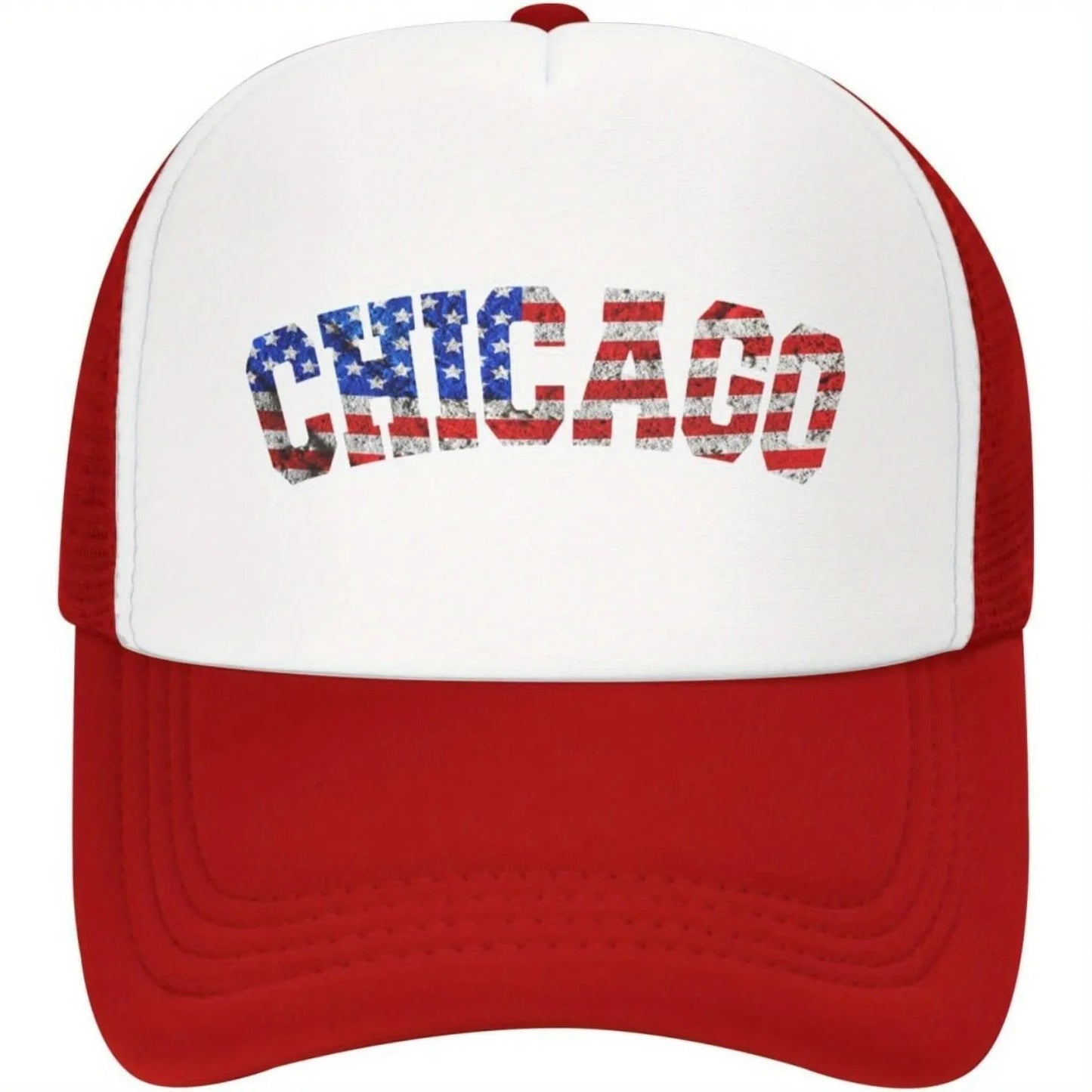 Chicago American Flag Trucker Hat Breathable Mesh Adjustable Cap