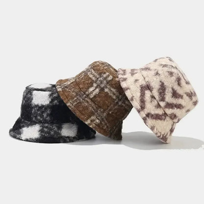 Winter Polyester Print Warm Bucket Hat Fisherman Hat
