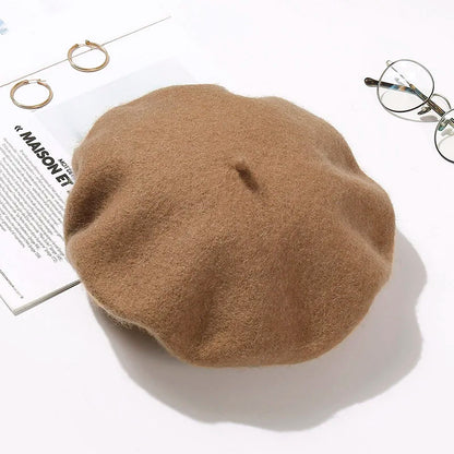 Wool Beret Hat Women Winter Thick French Hat Girls Solid Color Autumn