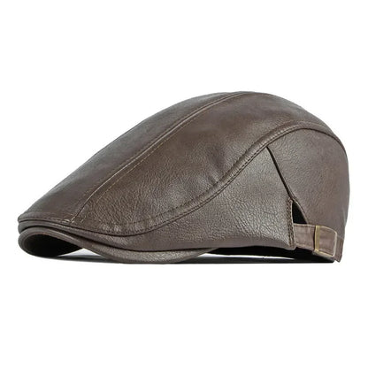 Autumn Winter Pu Solid Newsboy Caps Flat Cap