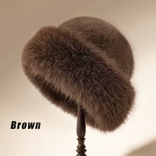Solid Color Bucket Hat Thick Coldproof Faux Fur Basin Hats Soft Plush Fisherman Cap