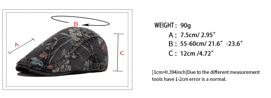 New Vintage Print Denim Beret Women Men Cotton Newsboy Cap Casual Visor Fashion Flat Hat