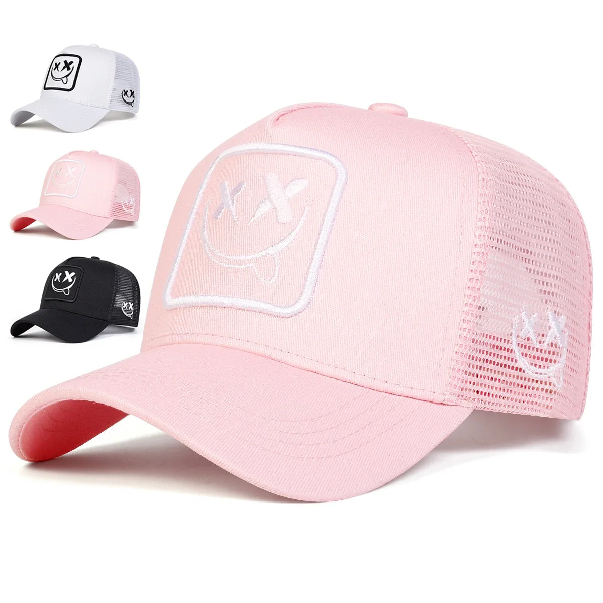 Unisex XX Smiling Face Embroidery Baseball Net Caps Casual Hats Spring and Summer