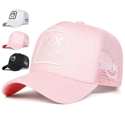 Unisex XX Smiling Face Embroidery Baseball Net Caps Casual Hats Spring and Summer