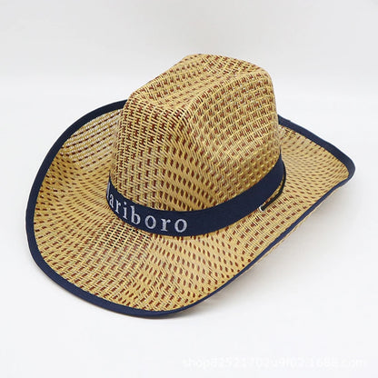 Men Retro Western Cowboy Straw Sun Hat For Outdoor