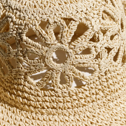 Women Beach Panama Straw Dome Bucket Hat