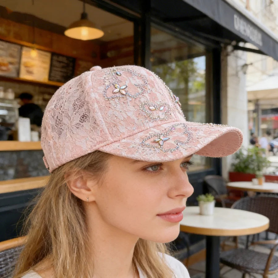 Luxurious Butterfly Rhinestone Lace Baseball Cap