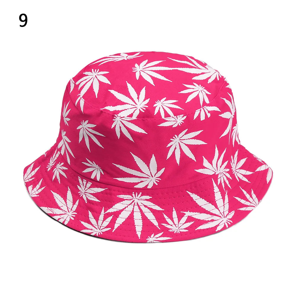 Panama Bucket Hat Candy Color/Hip Hop Maple Leaf Cotton