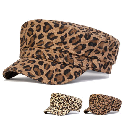 Unisex Leopard Print Personality Military Hats Flat Top Baseball Caps