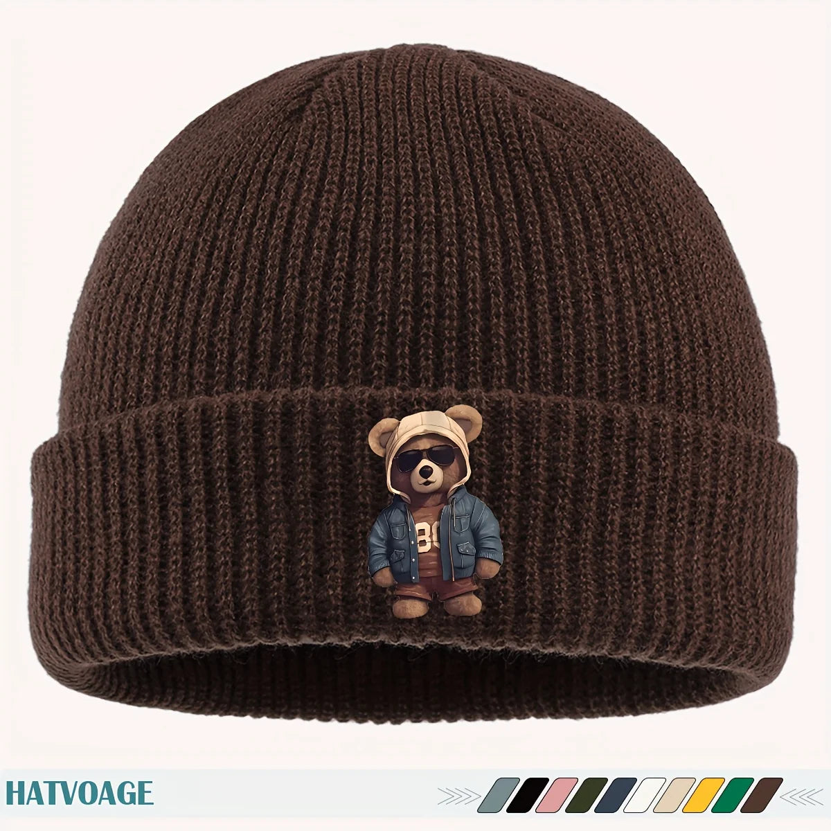Fun "Bear" Printed Beanie, Unisex Street Skate Hat