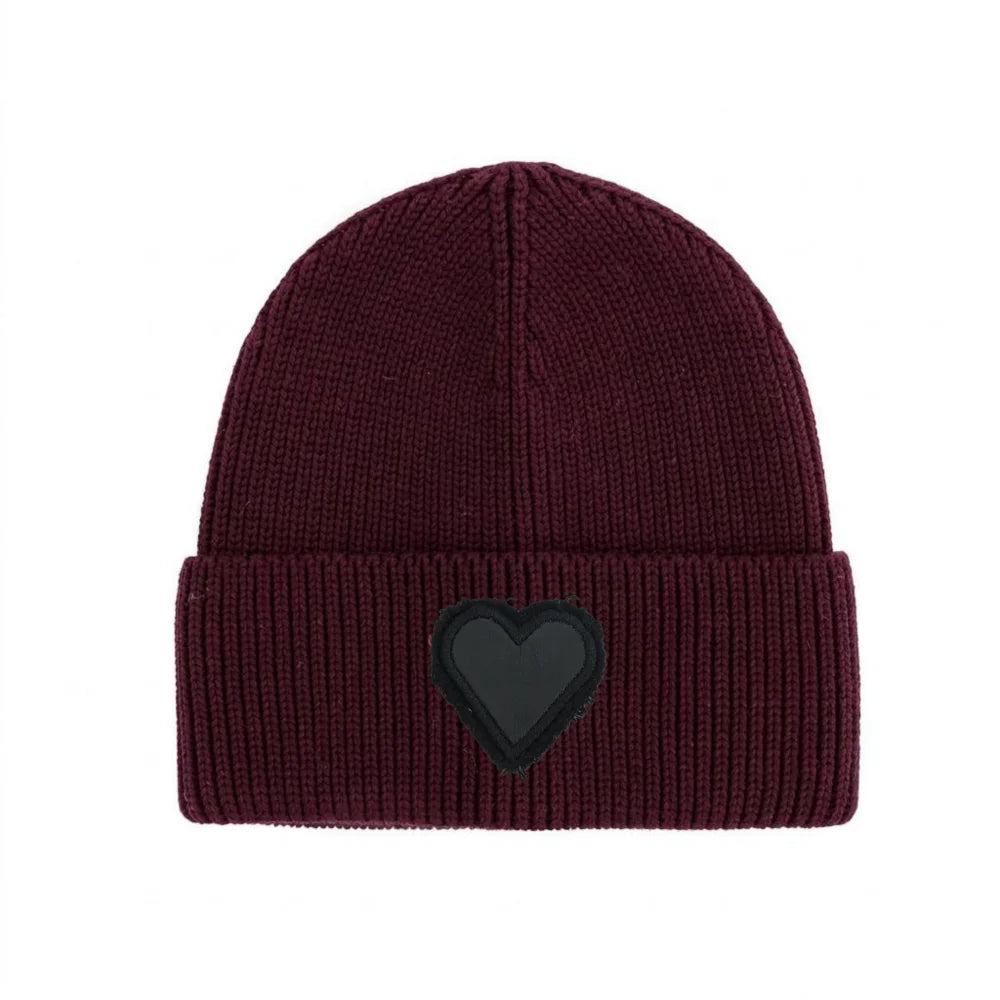 Winter Cotton Knitted Beanies Leather Heart Outdoor Hat Children Hats