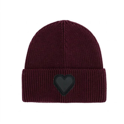 Winter Cotton Knitted Beanies Leather Heart Outdoor Hat Children Hats
