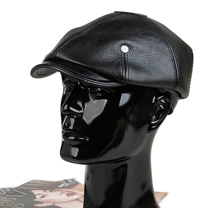 2025 Retro Men's Outdoor Leather Hat Winter Berets Male Warm Cap