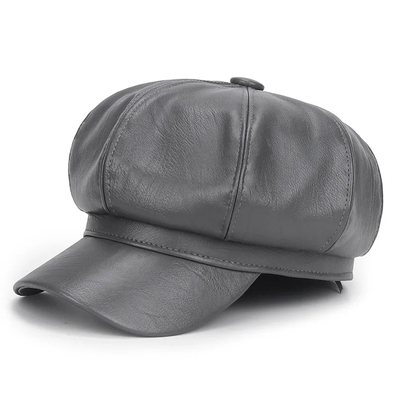 New Women PU Leather Berets Cap Hat