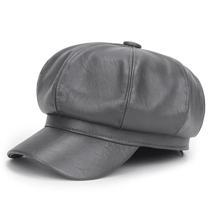 New Women PU Leather Berets Cap Hat