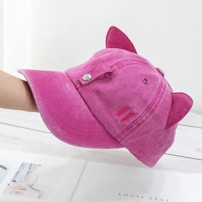 Cat Ears Sunglasses Baseball Cap Y2K Cotton Washed Women And Men