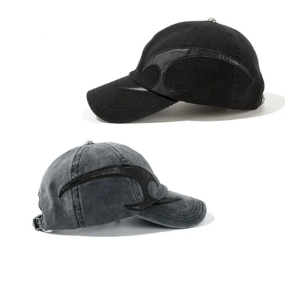 Dark Flame Embroidered Denim Baseball Cap - Washed Distressed Trucker Hat