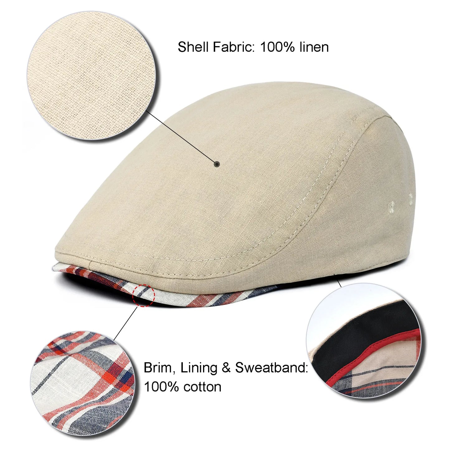 Linen Cap Irish Flat Cap For Men Casual Fitted Newsboy Cap