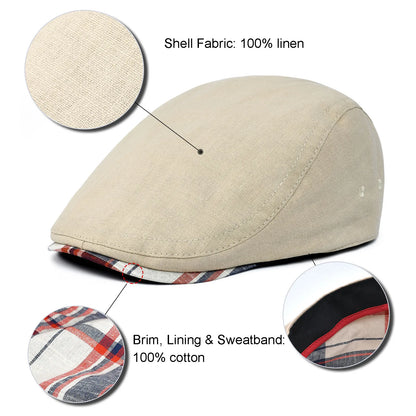 Linen Cap Irish Flat Cap For Men Casual Fitted Newsboy Cap