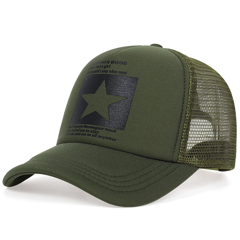 New Trendy Breathable Mesh Hat Pentagram Street Dance Skateboarding Outdoor Leisure Sunshade Baseball Hat Unisex