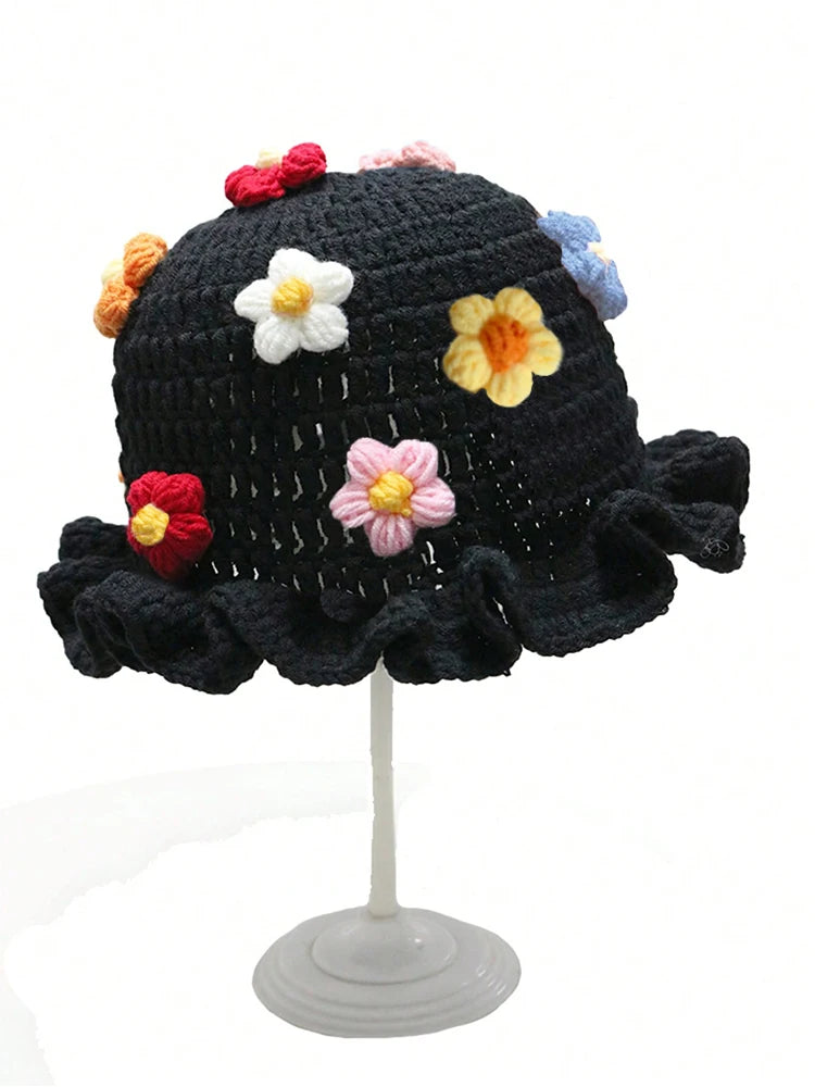 Solid Color Hand Knitted Knit Hat In Bohemian Style With Hollowed Out