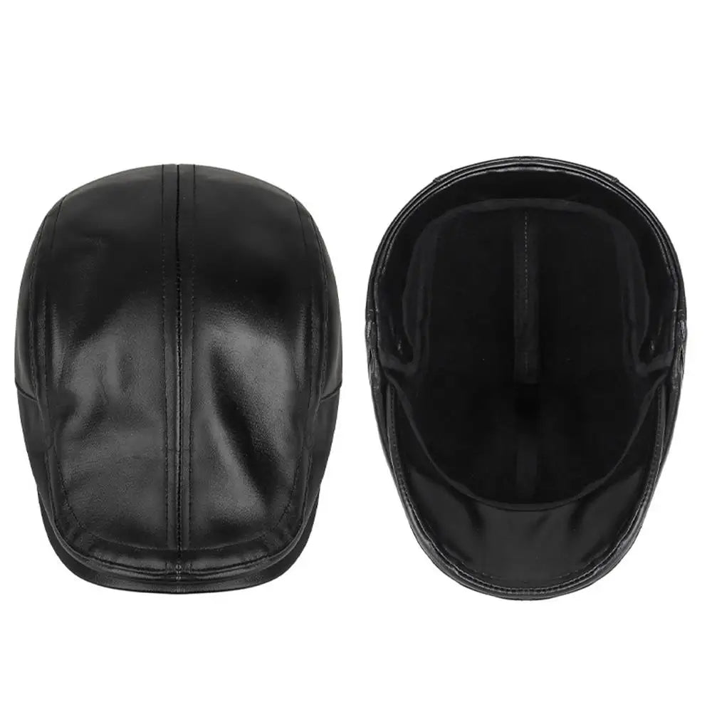 Men Retro Leather Newsboy Caps Autumn Winter Visor Beret Thicken Warm Hat