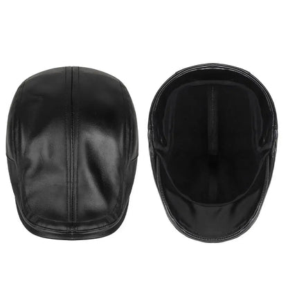 Men Retro Leather Newsboy Caps Autumn Winter Visor Beret Thicken Warm Hat