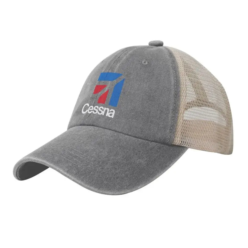 Custom Cessna Logo Print Mesh Back Baseball Cap Low Profile Trucker Hat Cotton Denim Caps Sun Visor Hat