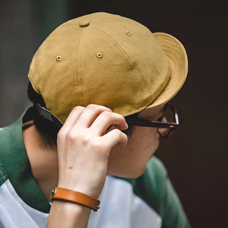Men Vintage Denim Short Brim Cap