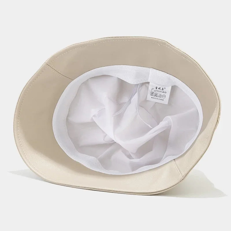 Faux Leather Bucket Hat Women Reversible Pu And Cotton Sun Hat