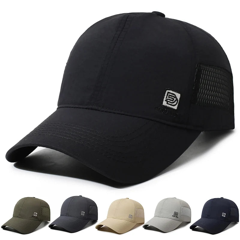 Men Quick Dry Baseball Cap Breathable Mesh Sun Hat Lightweight Adjustable