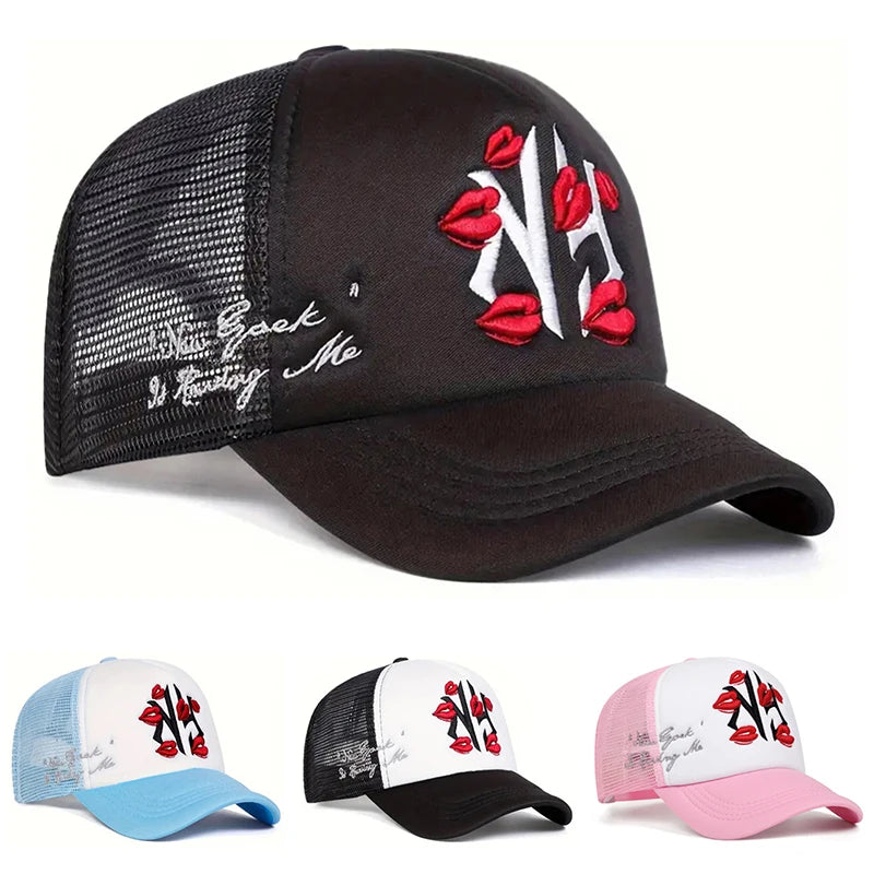 Net Hat NY Lipprint Embroidery Street Hip Hop HatBaseball Hat Unisex