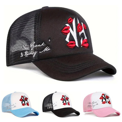 Net Hat NY Lipprint Embroidery Street Hip Hop HatBaseball Hat Unisex
