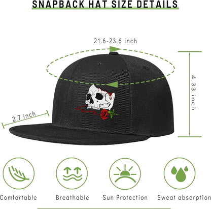 Flat Bill Hats For Men Snapback Skull Hats Black Hat For Teen Boys Skateboard Hats Baseball Cap