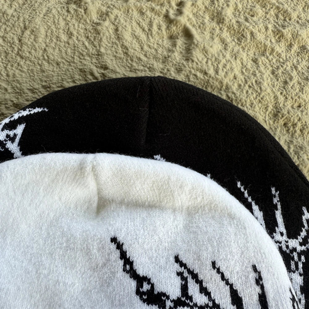 Fashion High Quality Vintage Skeleton Pattern Embroidery Beanie
